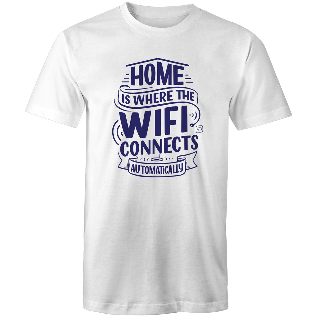 Home Is Where The WIFI Connects Automatically - Mens T-Shirt White Mens T-shirt Printed In Australia Tech