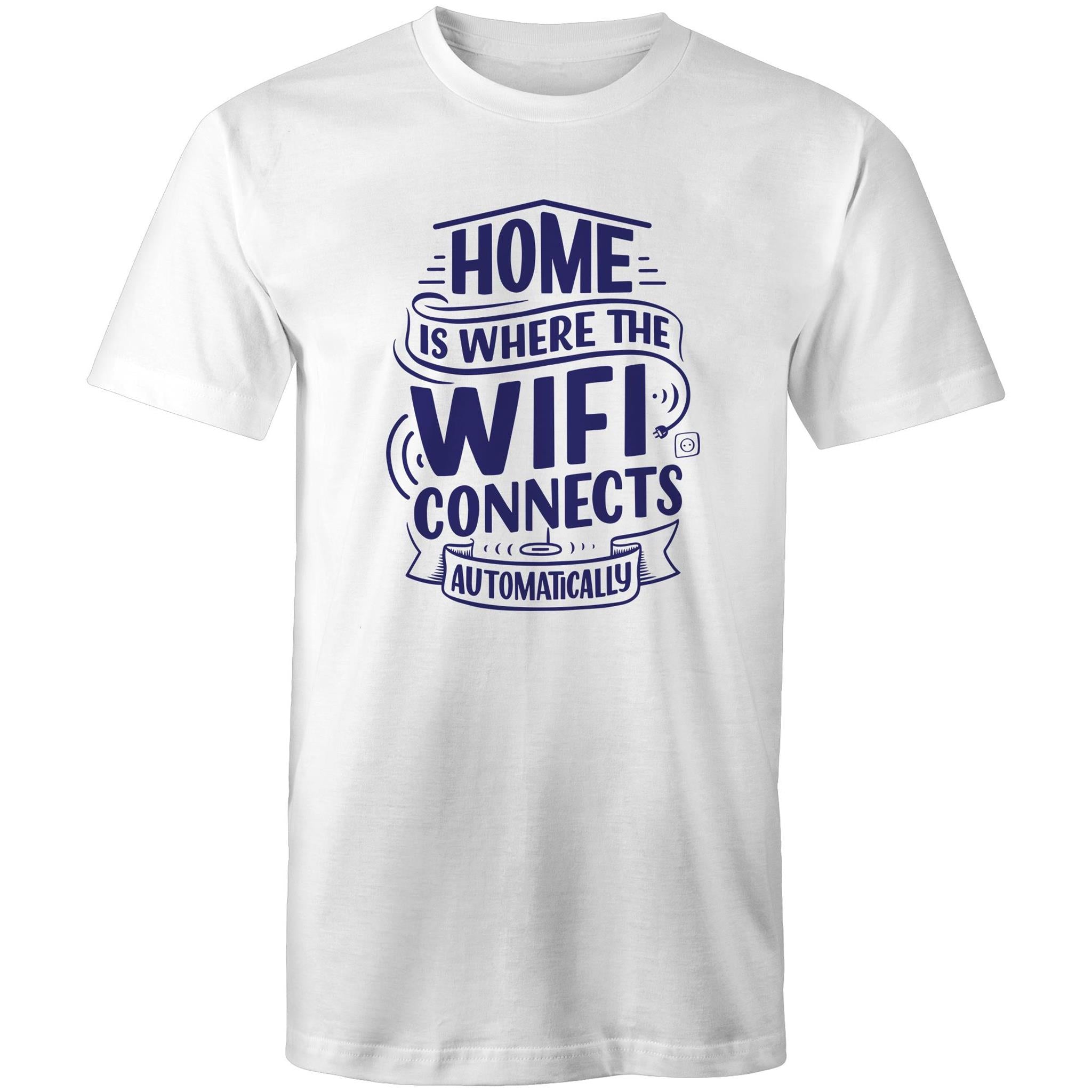 Home Is Where The WIFI Connects Automatically - Mens T-Shirt White Mens T-shirt Printed In Australia Tech