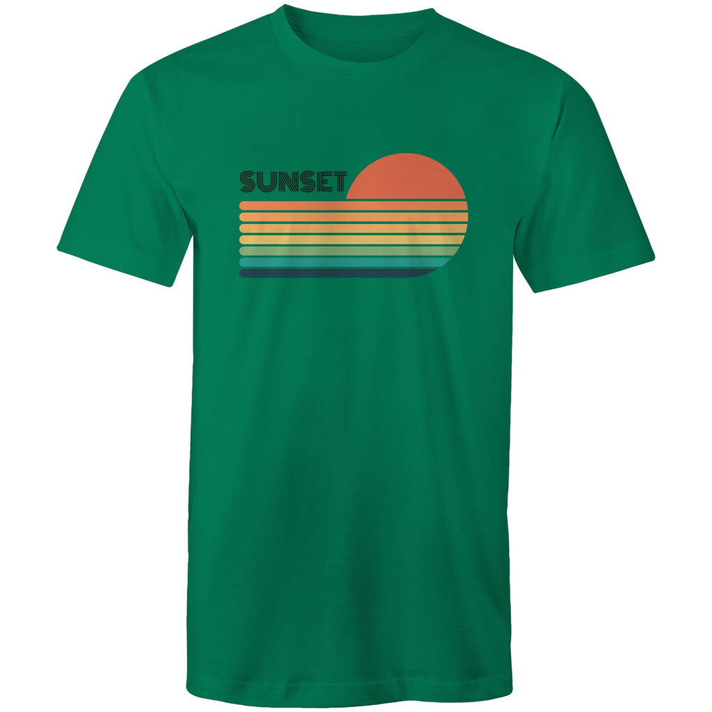 Retro Sunset - Mens T-Shirt Kelly Green Mens T-shirt Printed In Australia Retro