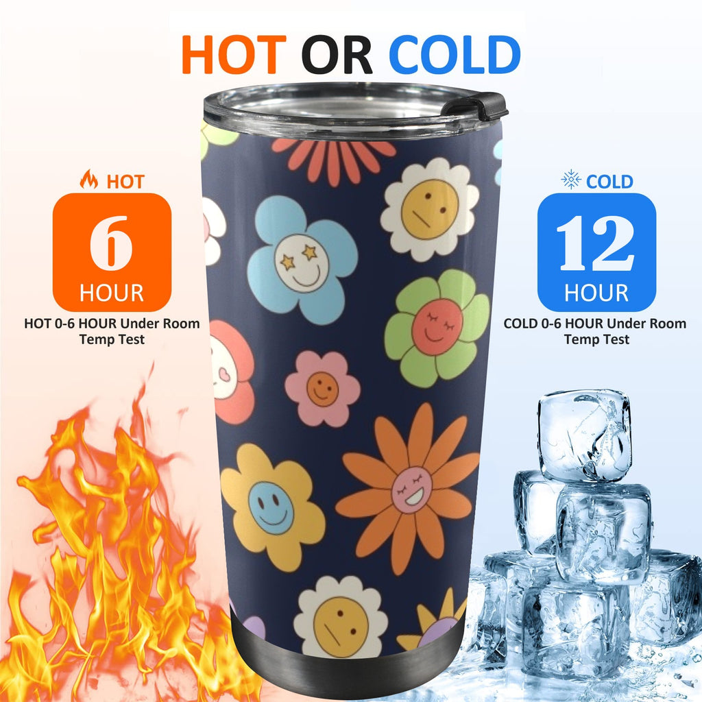 Groovy Flowers 20oz Mobile Tumbler with Lid (Black Lock) 20oz Travel Mug Plants Printed Offshore Retro