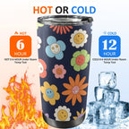 Groovy Flowers 20oz Mobile Tumbler with Lid (Black Lock) 20oz Travel Mug Plants Printed Offshore Retro