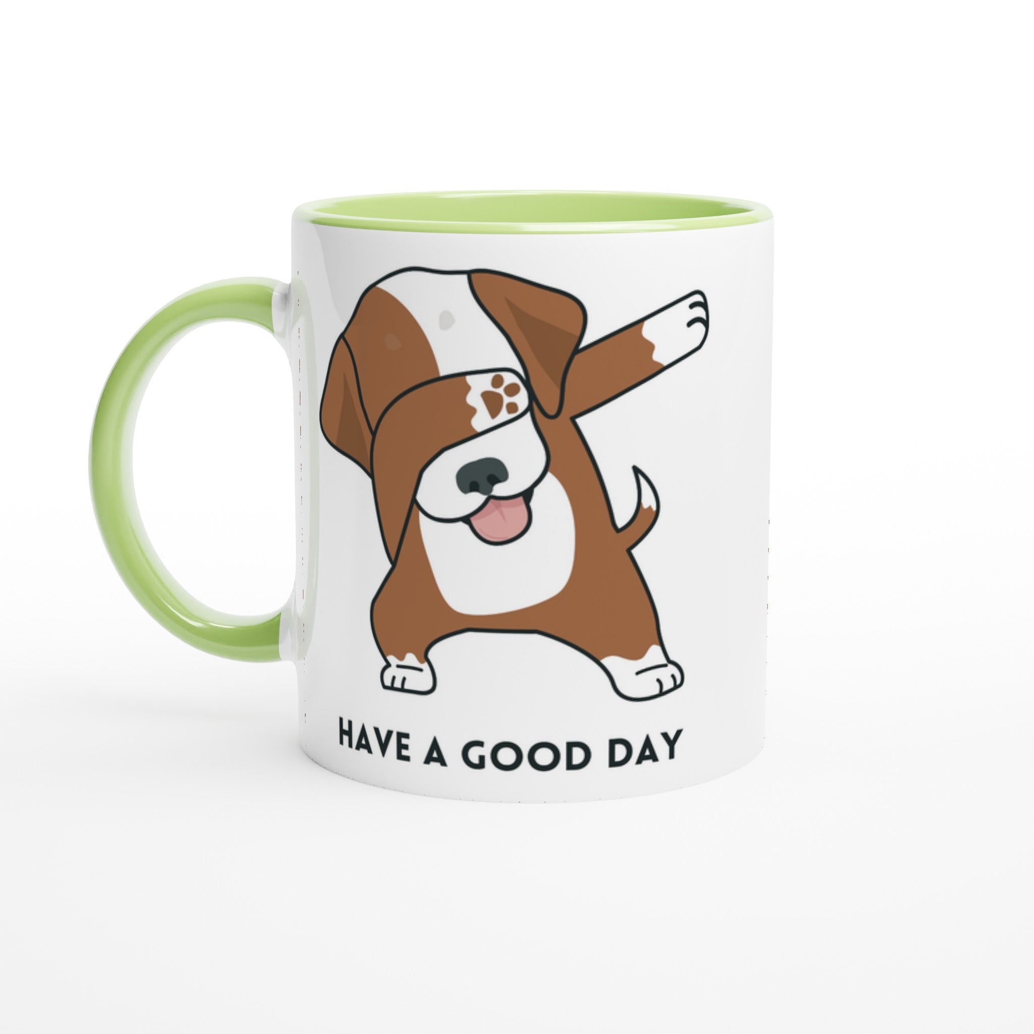 Dab Step Dog - White 11oz Ceramic Mug with Colour Inside Ceramic Green Colour 11oz Mug animal Globally Fulfilled