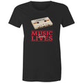 Music Saves Lives, Cassette Tape - Womens T-shirt Black Womens T-shirt Music Printed In Australia Retro