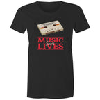 Music Saves Lives, Cassette Tape - Womens T-shirt Black Womens T-shirt Music Printed In Australia Retro