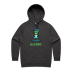 Alien, Hello Humans - Womens Hoodie Coal Womens Hoodie Printed In Australia Sci Fi