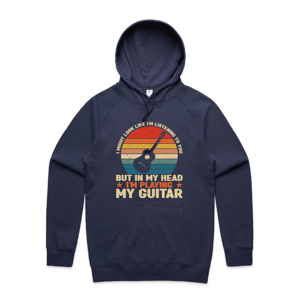 In My Head I'm Playing My Guitar - Mens Hoodie Midnight Blue Mens Hoodie Music Printed In Australia