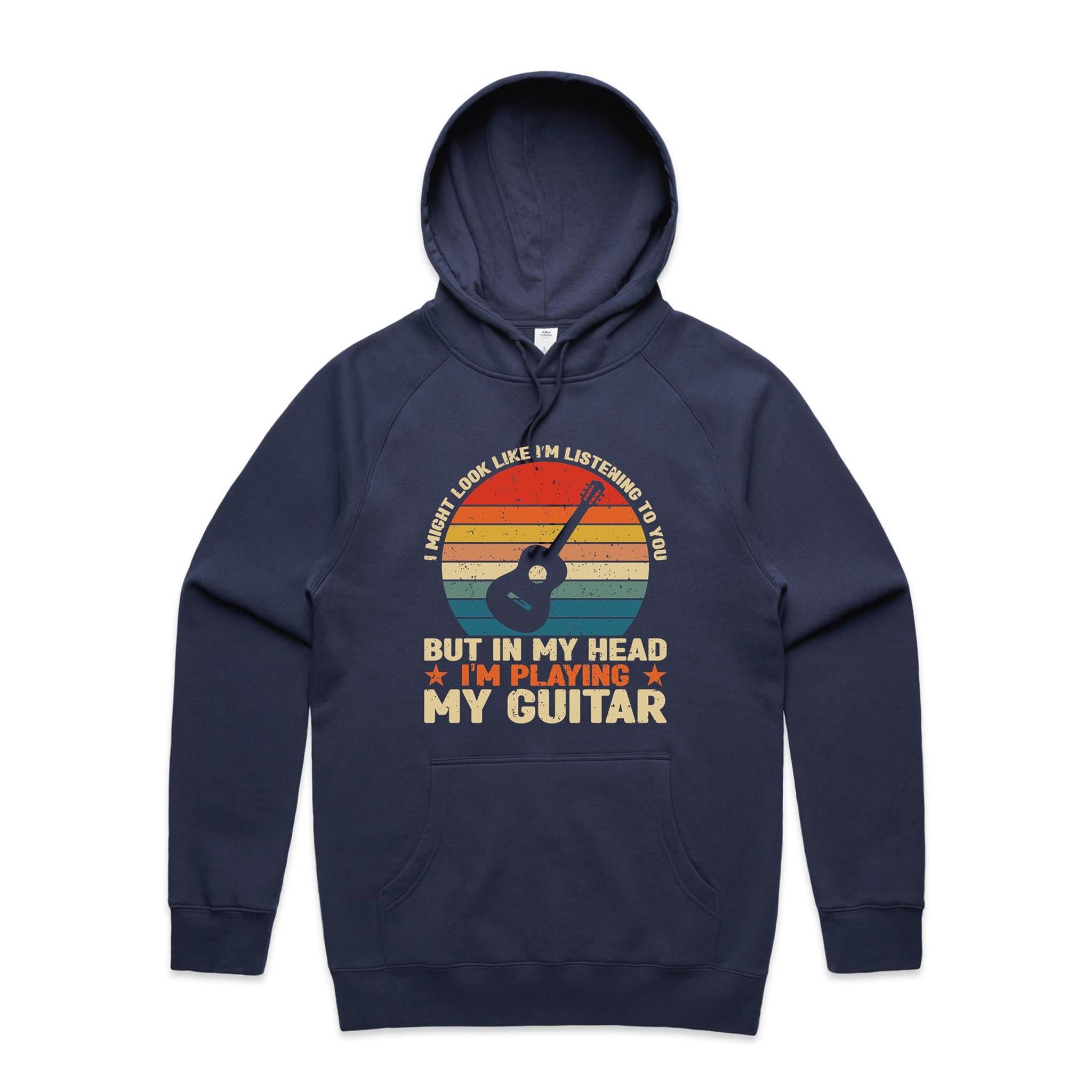 In My Head I'm Playing My Guitar - Mens Hoodie Midnight Blue Mens Hoodie Music Printed In Australia