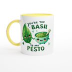 You're The Basil To My Pesto, Valentine - White 11oz Ceramic Mug with Colour Inside Ceramic Yellow Colour 11oz Mug Food Globally Fulfilled Love