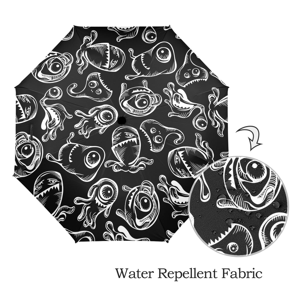 Monsters In Black And White - Semi-Automatic Foldable Umbrella (Model U12) Semi-Automatic Foldable Umbrella (U12)