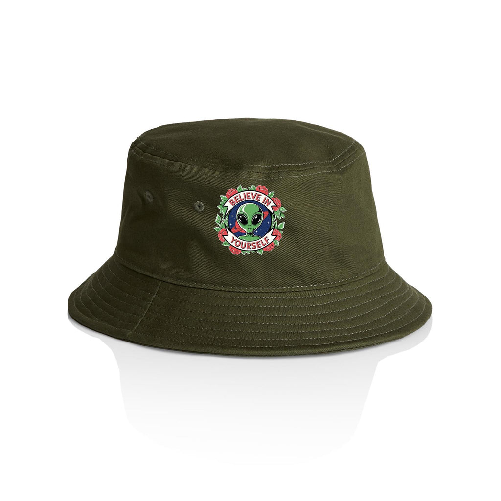 Believe In Yourself, Alien - AS Colour Bucket Hat Army One Size As Colour Bucket Hat Motivation Positivity Printed In Australia Sci Fi