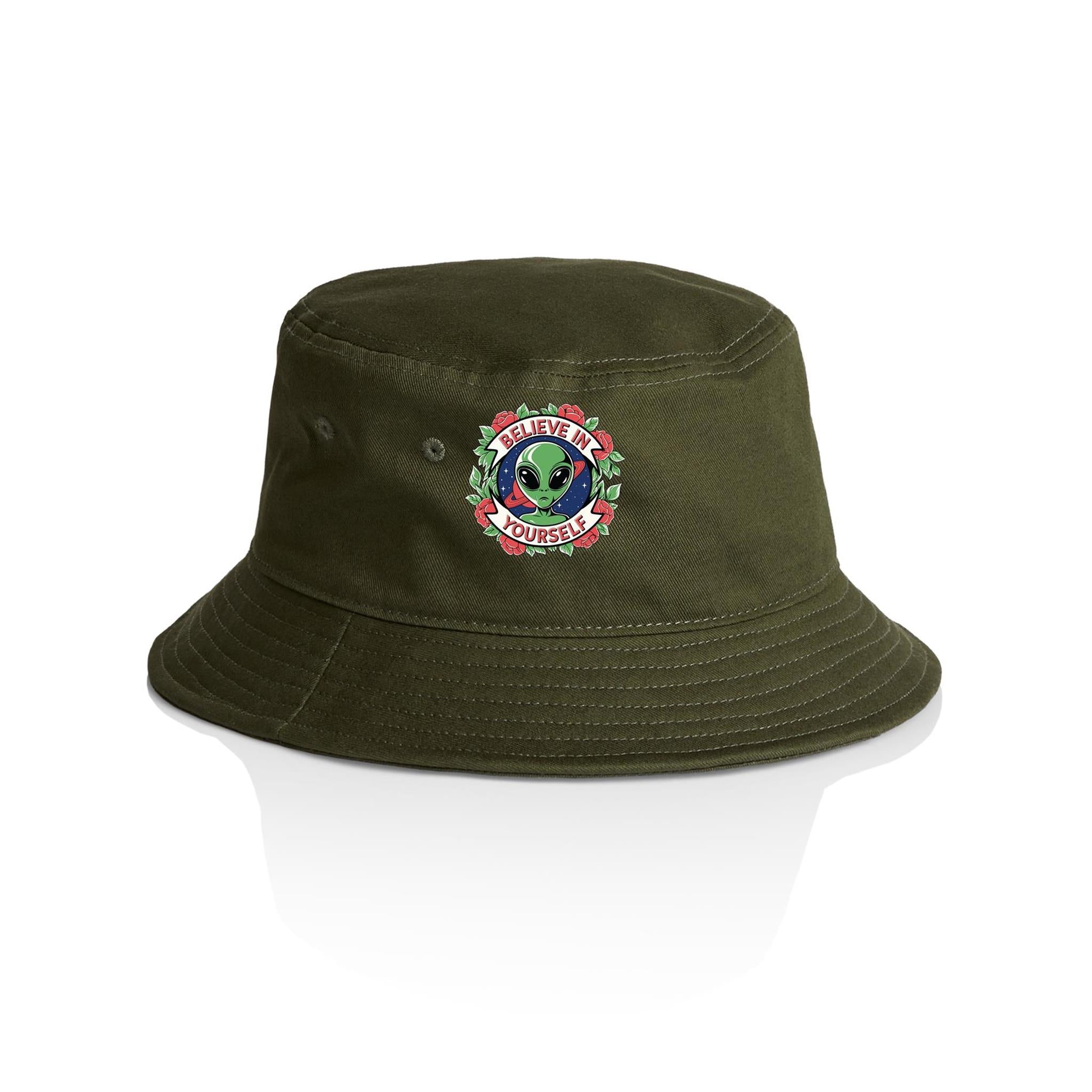 Believe In Yourself, Alien - AS Colour Bucket Hat Army One Size As Colour Bucket Hat Motivation Positivity Printed In Australia Sci Fi