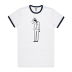 Coffee Brain - Staple Ringer Tee White Navy Ringer T-Shirt Coffee Printed In Australia