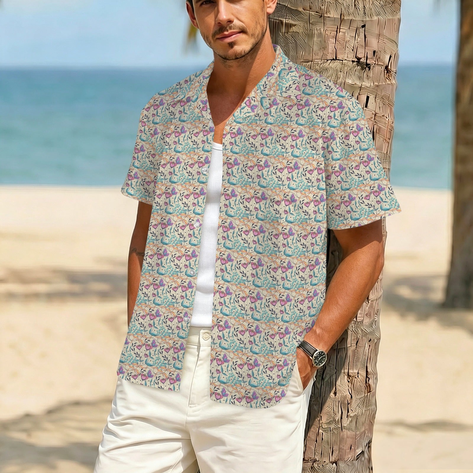 Butterfly Floral Men's Crinkle Hawaiian Shirt