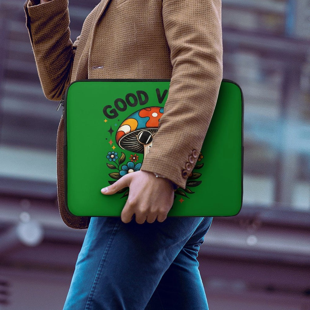 Good Vibes Only, Hippie Mushroom Laptop Sleeve (Multiple Sizes) Laptop Sleeve Positivity Printed Offshore Retro
