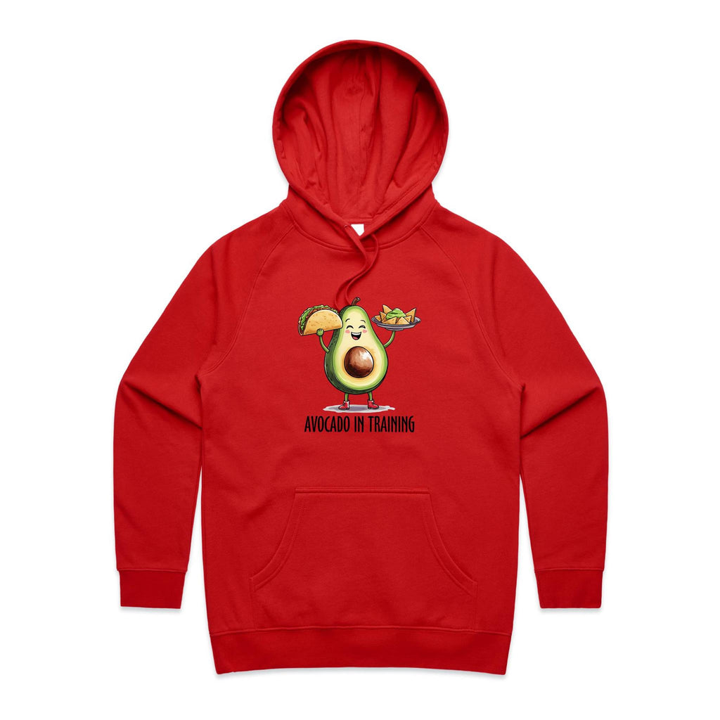 Avocado In Training - Womens Hoodie Red Womens 2XL Womens Hoodie Fitness Food Printed In Australia