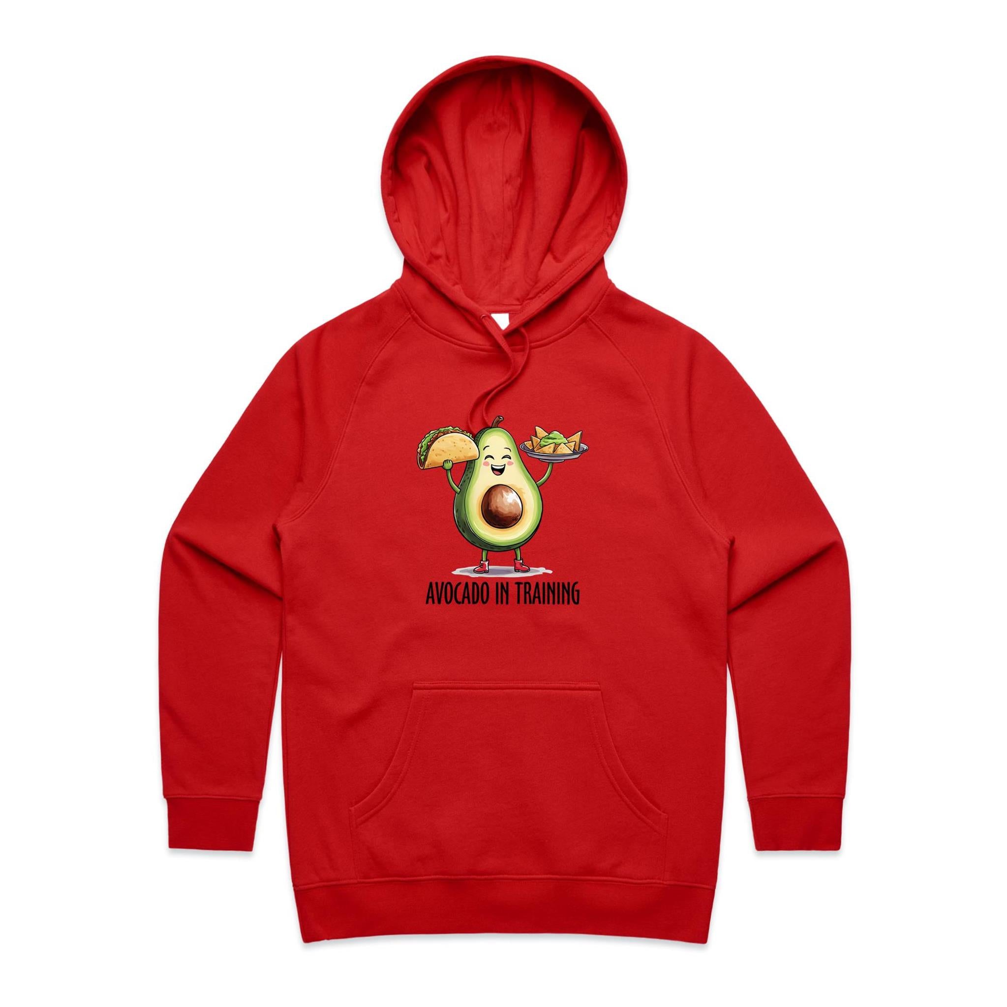 Avocado In Training - Womens Hoodie Red Womens 2XL Womens Hoodie Fitness Food Printed In Australia