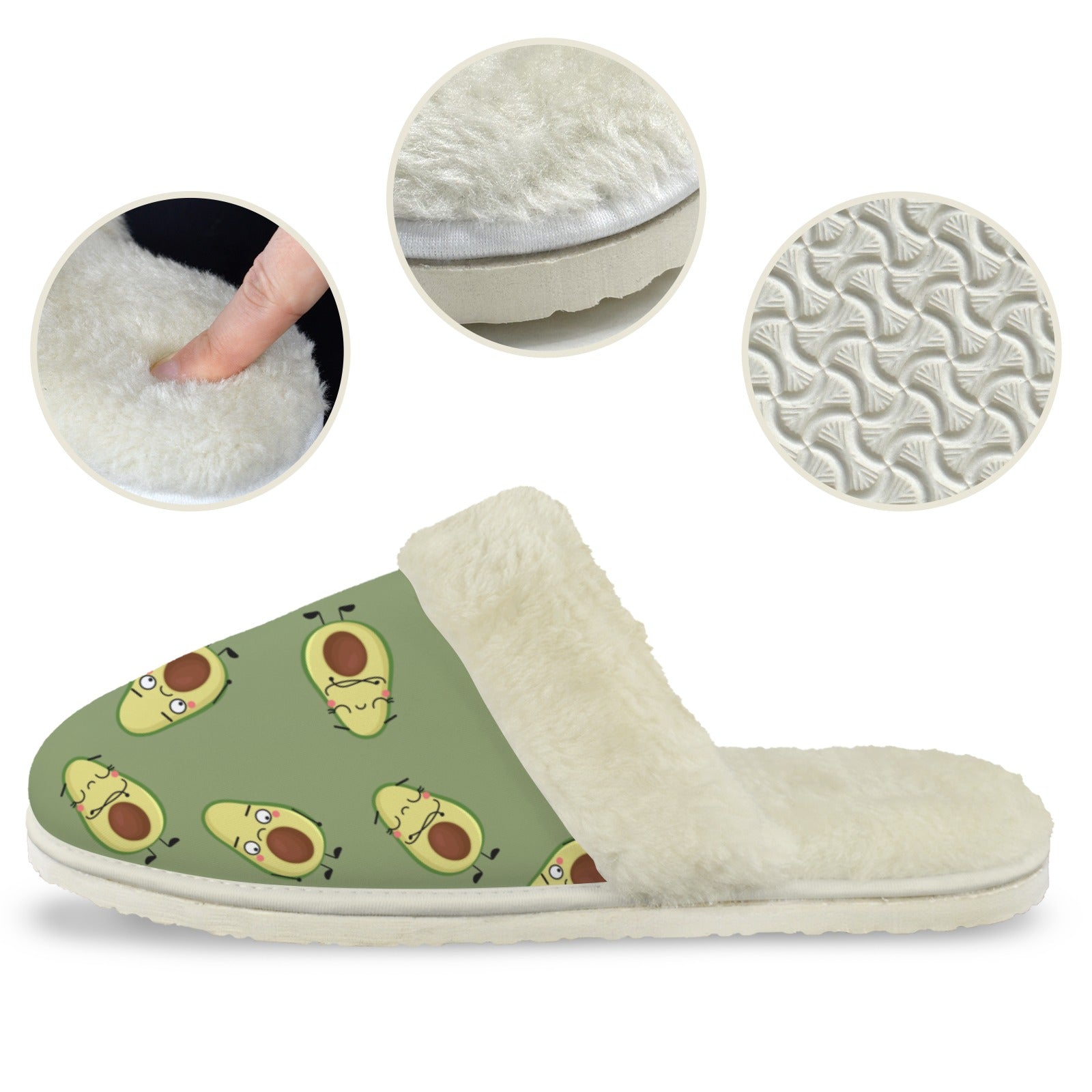 Avocado Characters Women's Fur Trim Thick-Sole Indoor Slippers Women's Fur Trimmed Slippers Food Printed Offshore
