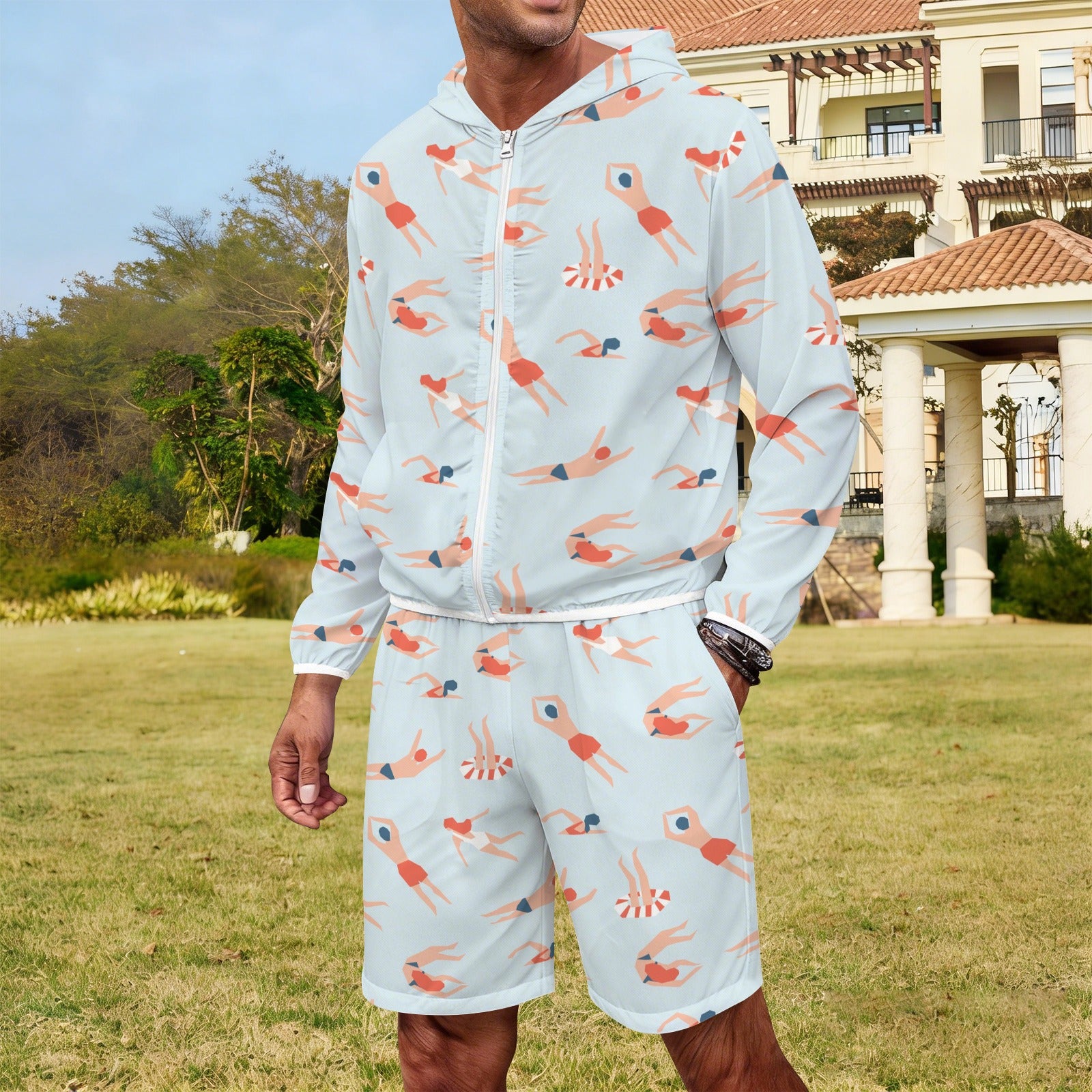 Summer Swim Men's Lightweight Sun Hoodie & Shorts Set Men's Lightweight Sun Hoodie & Shorts Printed Offshore Summer