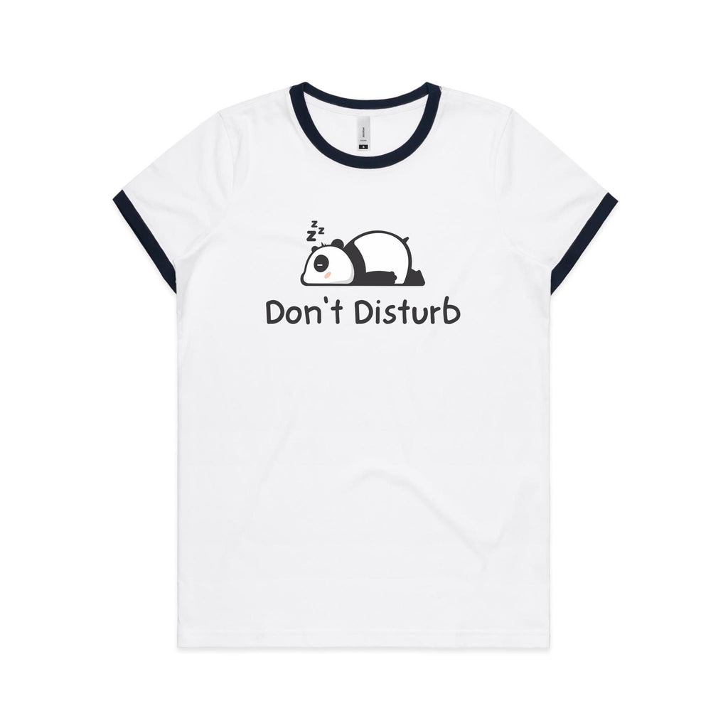 Panda, Don't Disturb - Women's Ringer Tee White Navy Womens Ringer T-shirt animal Printed In Australia