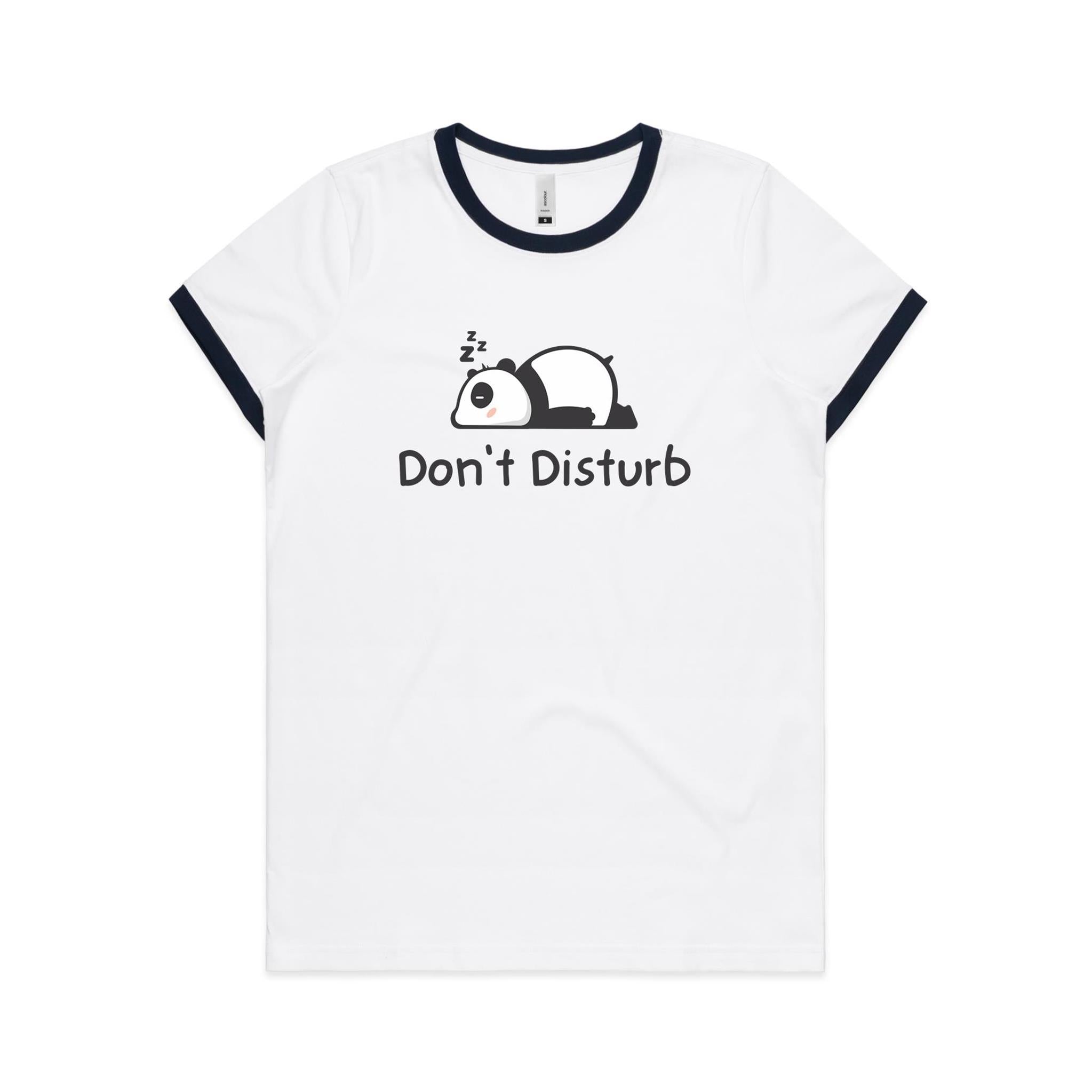 Panda, Don't Disturb - Women's Ringer Tee White Navy Womens Ringer T-shirt animal Printed In Australia
