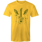 Let's Rock, Guitar - Mens T-Shirt Yellow Mens T-shirt Music Printed In Australia