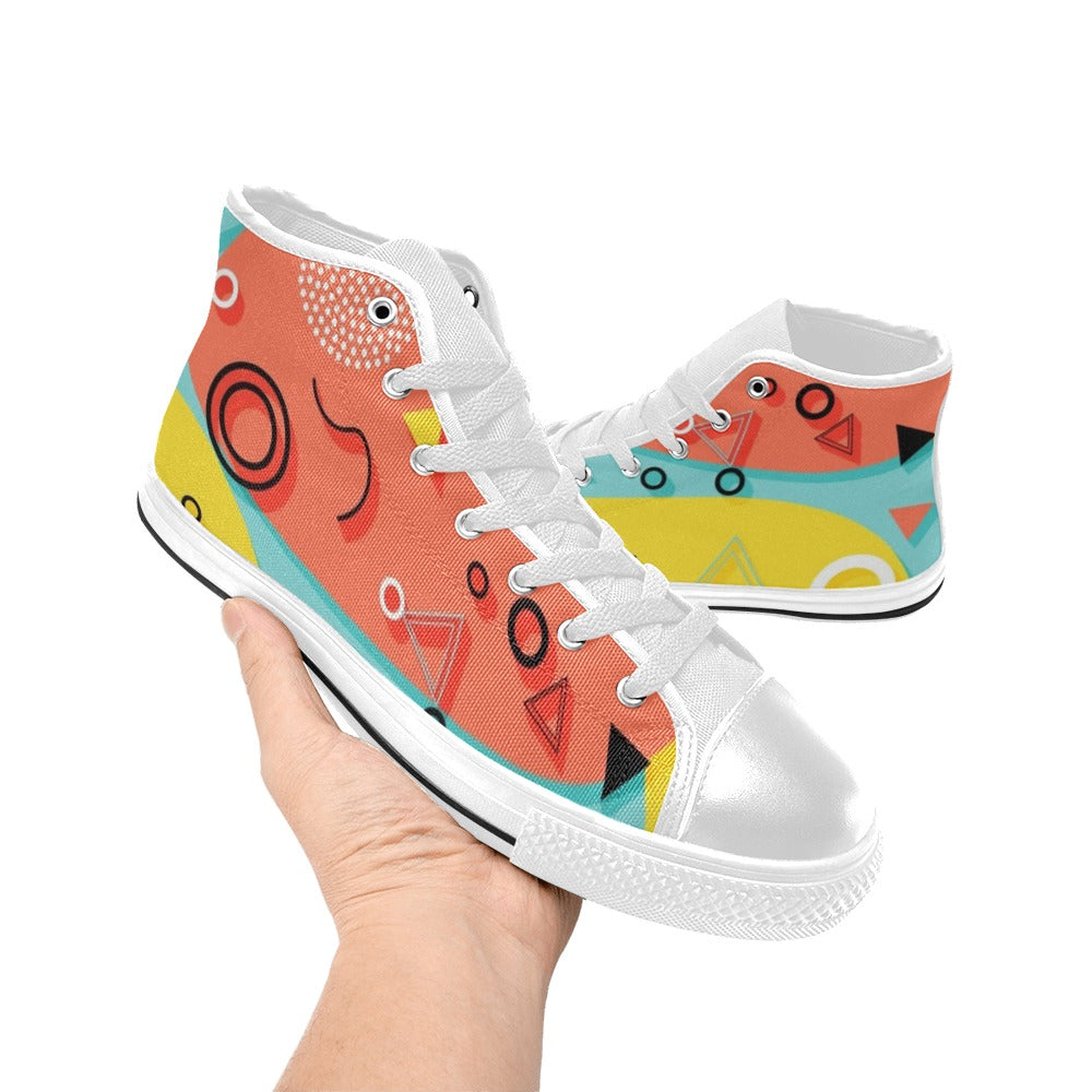 Abstract 80's Women's High Top Canvas Shoes Womens Classic High Top Shoes Printed Offshore Retro