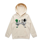 Alien And Astronaut Karate - Kids Hoodie Ecru Kids Hoodie Printed In Australia