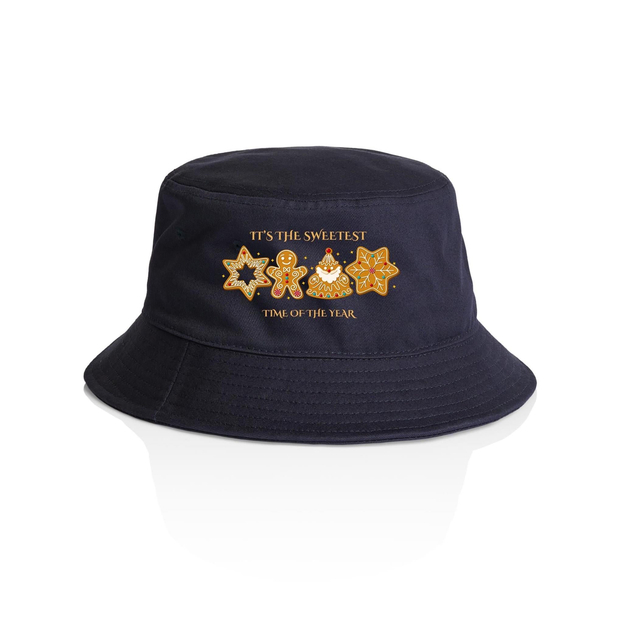 Gingerbread - Christmas AS Colour Bucket Hat Navy One Size Christmas Bucket Hat Christmas Printed In Australia