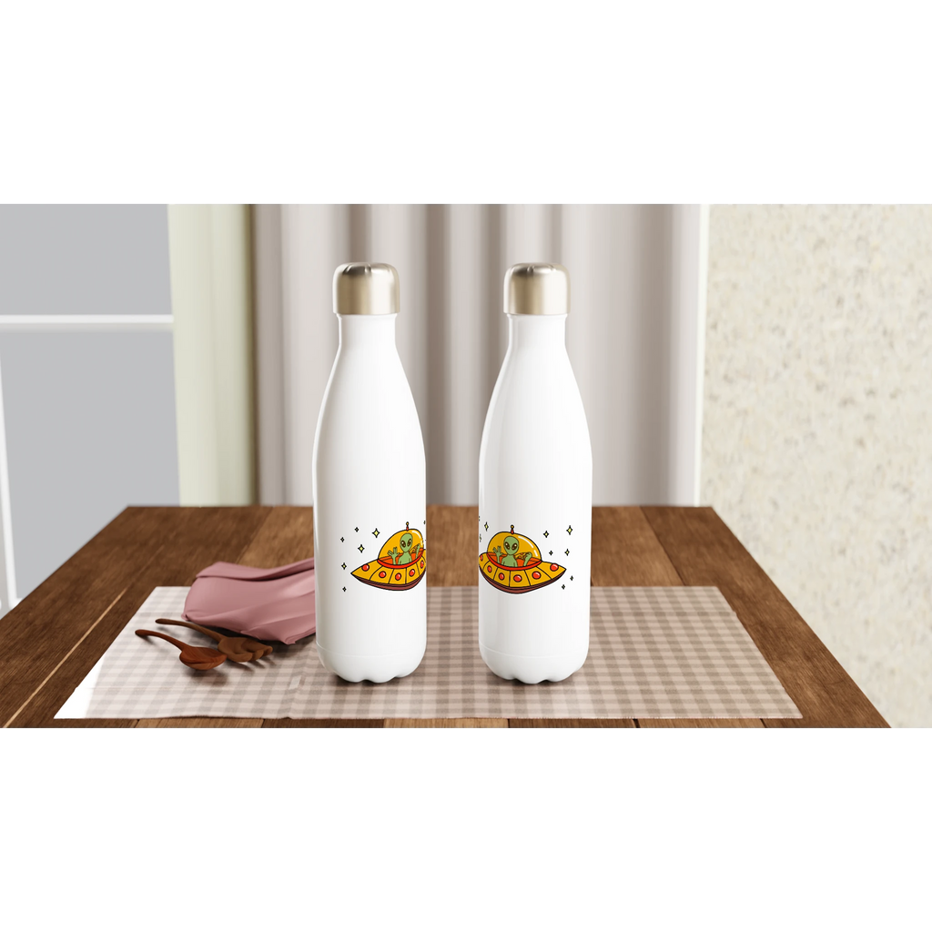 Alien Pizza - White 17oz Stainless Steel Water Bottle White Water Bottle Food Globally Fulfilled Sci Fi