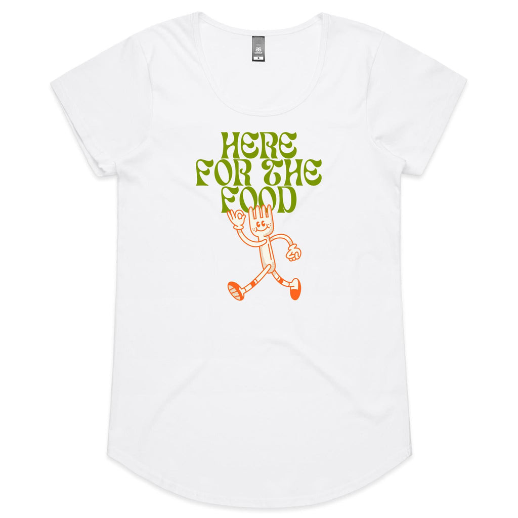 Here For The Food - Womens Scoop Neck T-Shirt White Womens Scoop Neck T-shirt Food Printed In Australia
