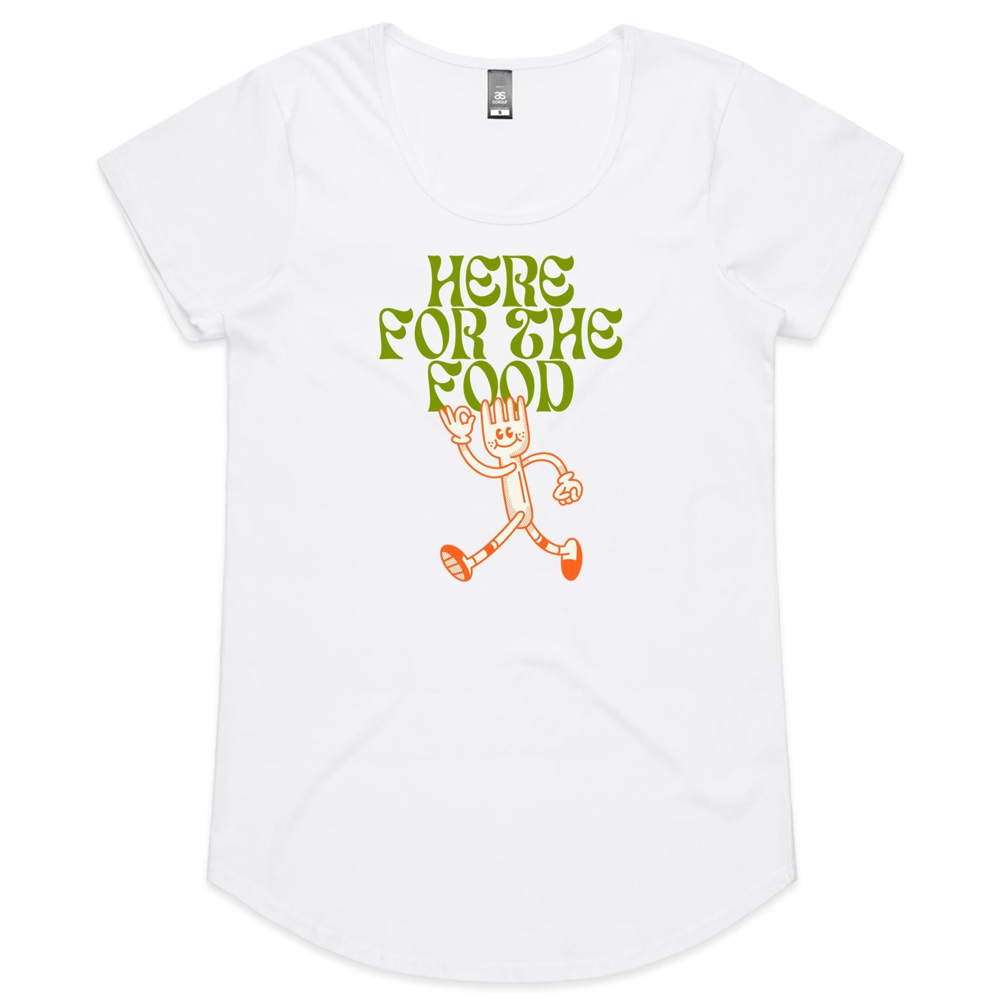 Here For The Food - Womens Scoop Neck T-Shirt White Womens Scoop Neck T-shirt Food Printed In Australia