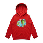 Surf Trip - Kids Hoodie Red Kids Hoodie Printed In Australia