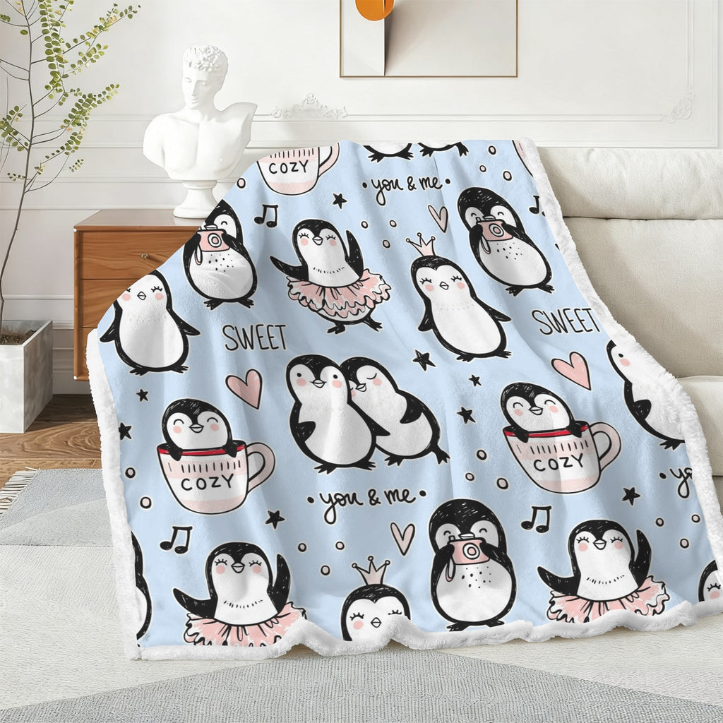 Penguin Love - Double-Layer Fleece Blanket 51"x59"