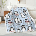 Penguin Love - Double-Layer Fleece Blanket 51"x59"