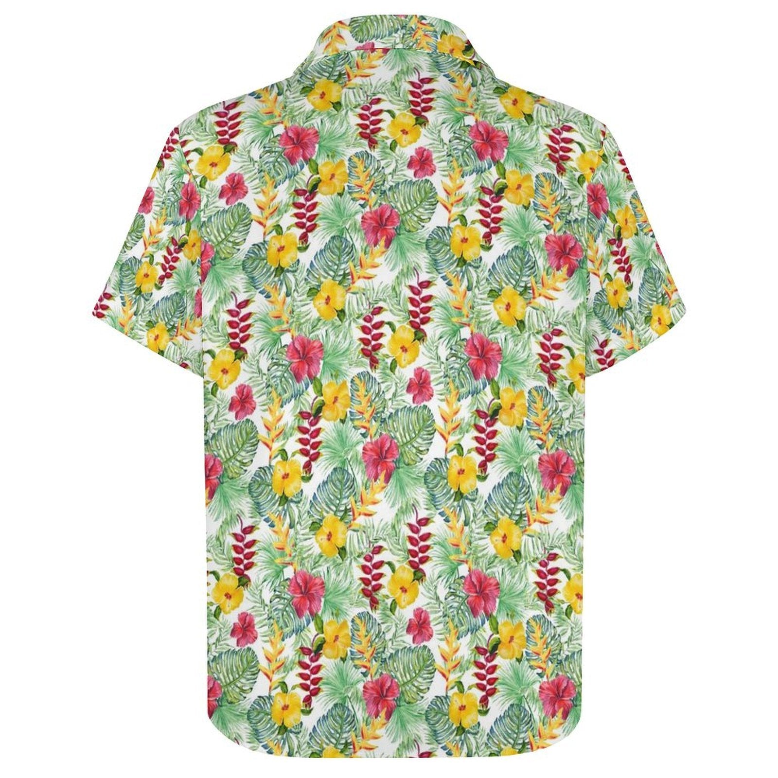 Tropical Flowers On White Women's Short-Sleeve Button Up Shirt Women's Short-Sleeve Button Up Shirt Plants Printed Offshore