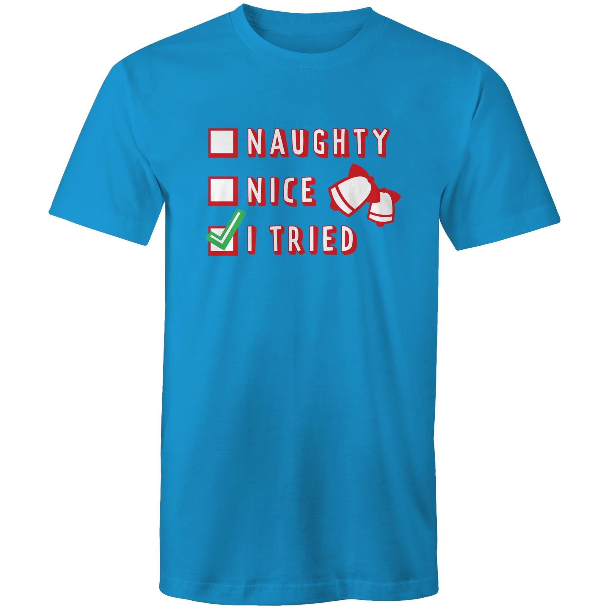 Santa's List, Naught, Nice, I Tried, Christmas - Mens T-Shirt Arctic Blue Mens Christmas T-shirt Christmas Printed In Australia