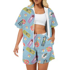 Beach Float Women's Windbreaker Short Set 2XL Women's Windbreaker Short Set Printed Offshore Summer Surf