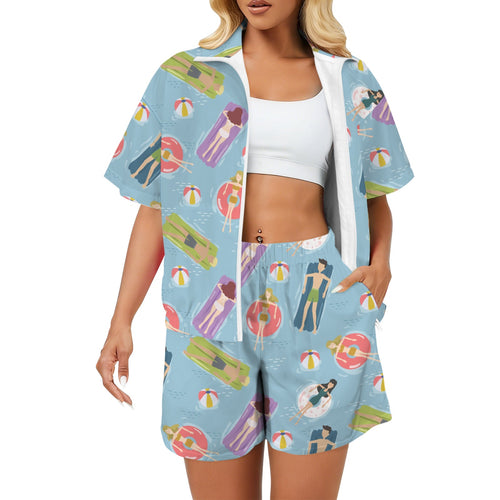 Beach Float Women's Windbreaker Short Set 2XL Women's Windbreaker Short Set Printed Offshore Summer Surf