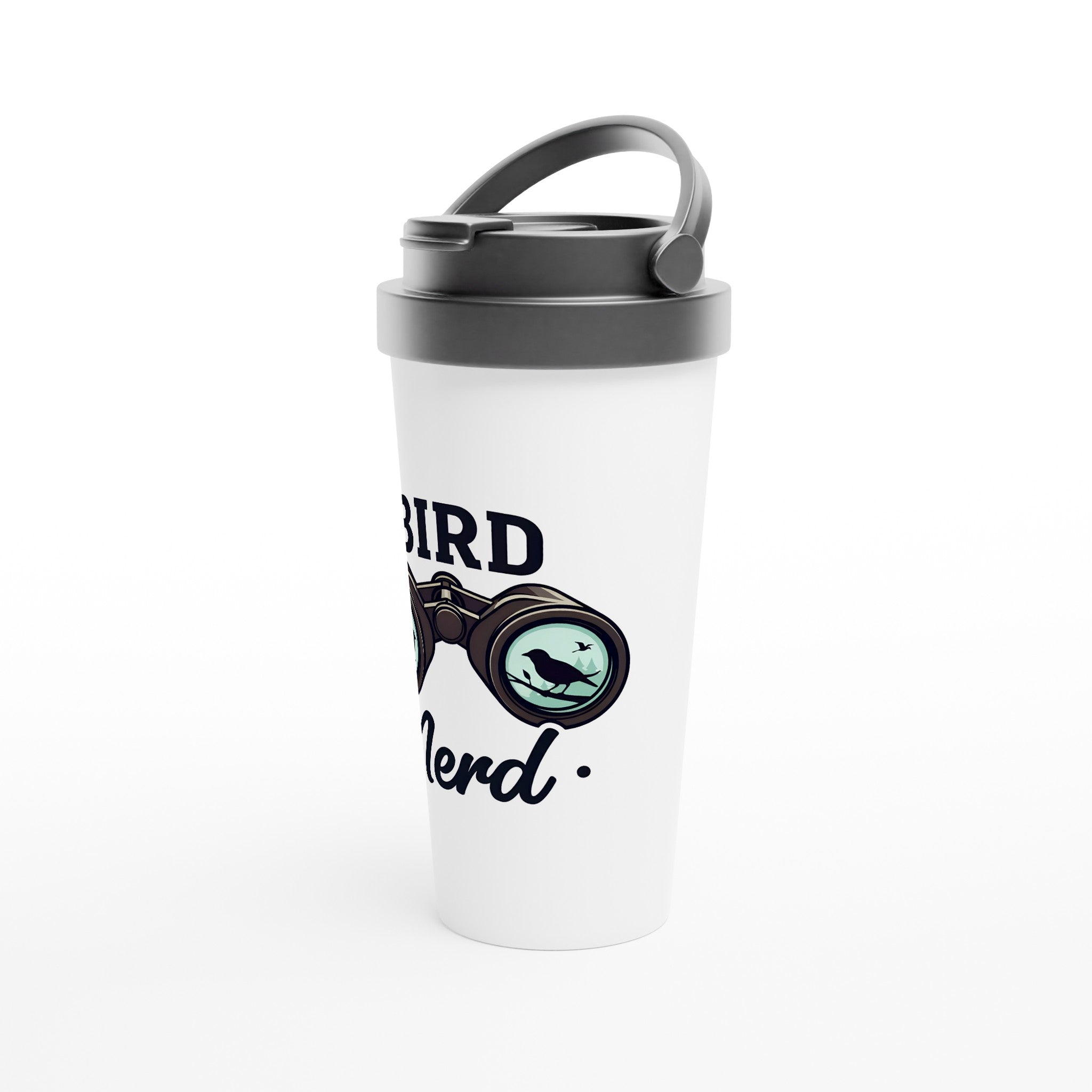 Bird Nerd - White 15oz Stainless Steel Travel Mug Travel Mug Globally Fulfilled