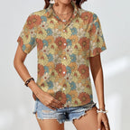 Vintage Retro Floral Women's Collared Pocketless Short Sleeve Shirt