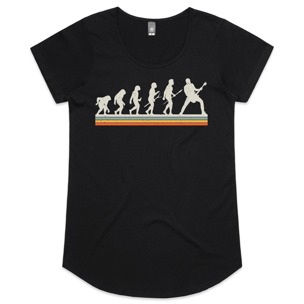 Guitar Player Evolution - Womens Scoop Neck T-Shirt Black Womens Scoop Neck T-shirt Music Printed In Australia