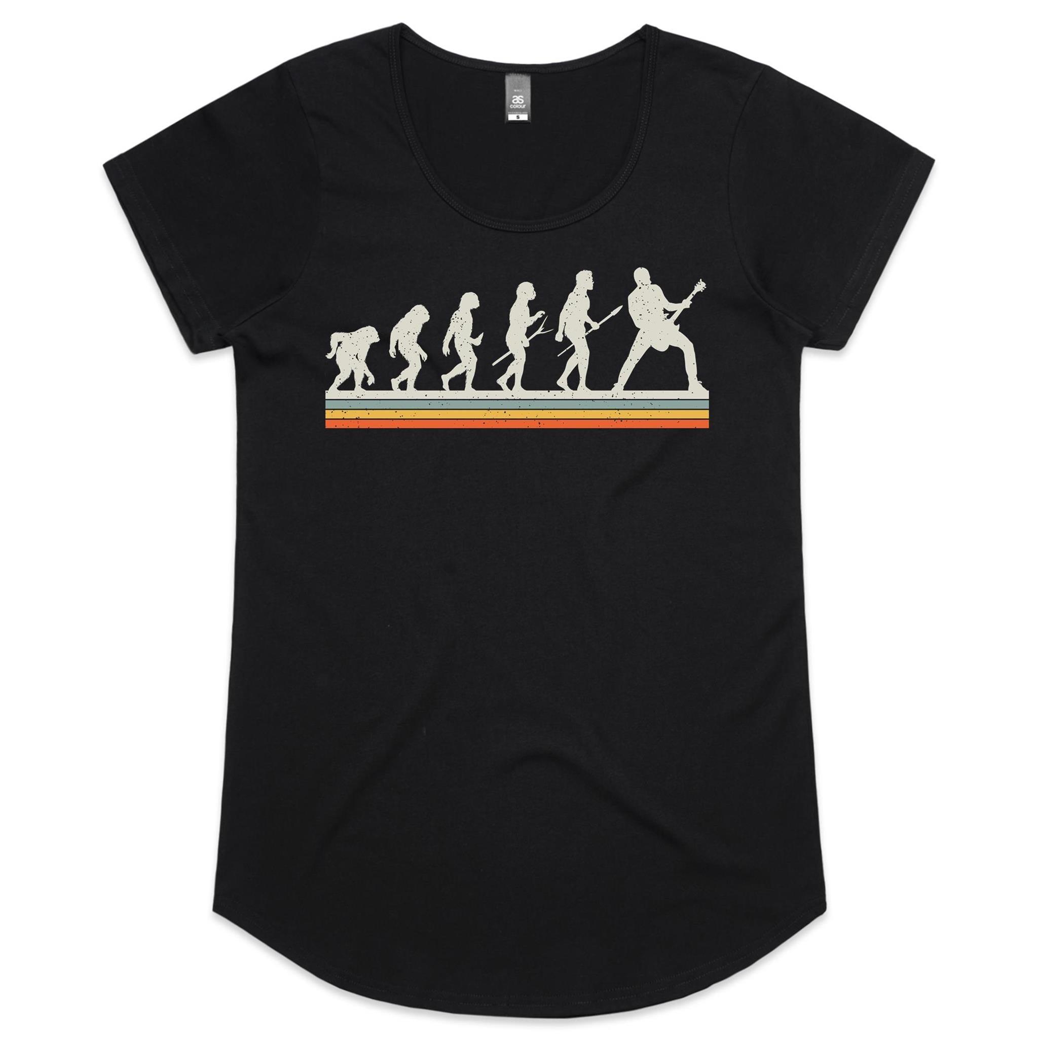 Guitar Player Evolution - Womens Scoop Neck T-Shirt Black Womens Scoop Neck T-shirt Music Printed In Australia