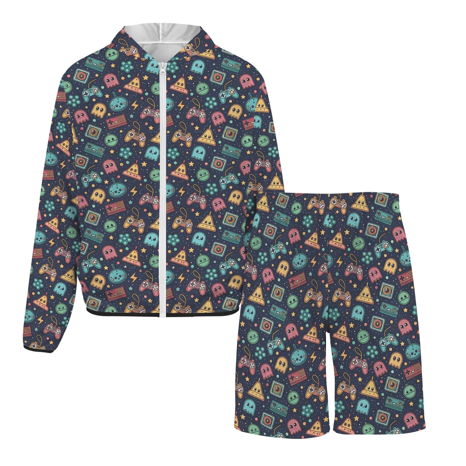 Video Game Men's Lightweight Sun Hoodie & Shorts Set Men's Lightweight Sun Hoodie & Shorts Games Printed Offshore Retro