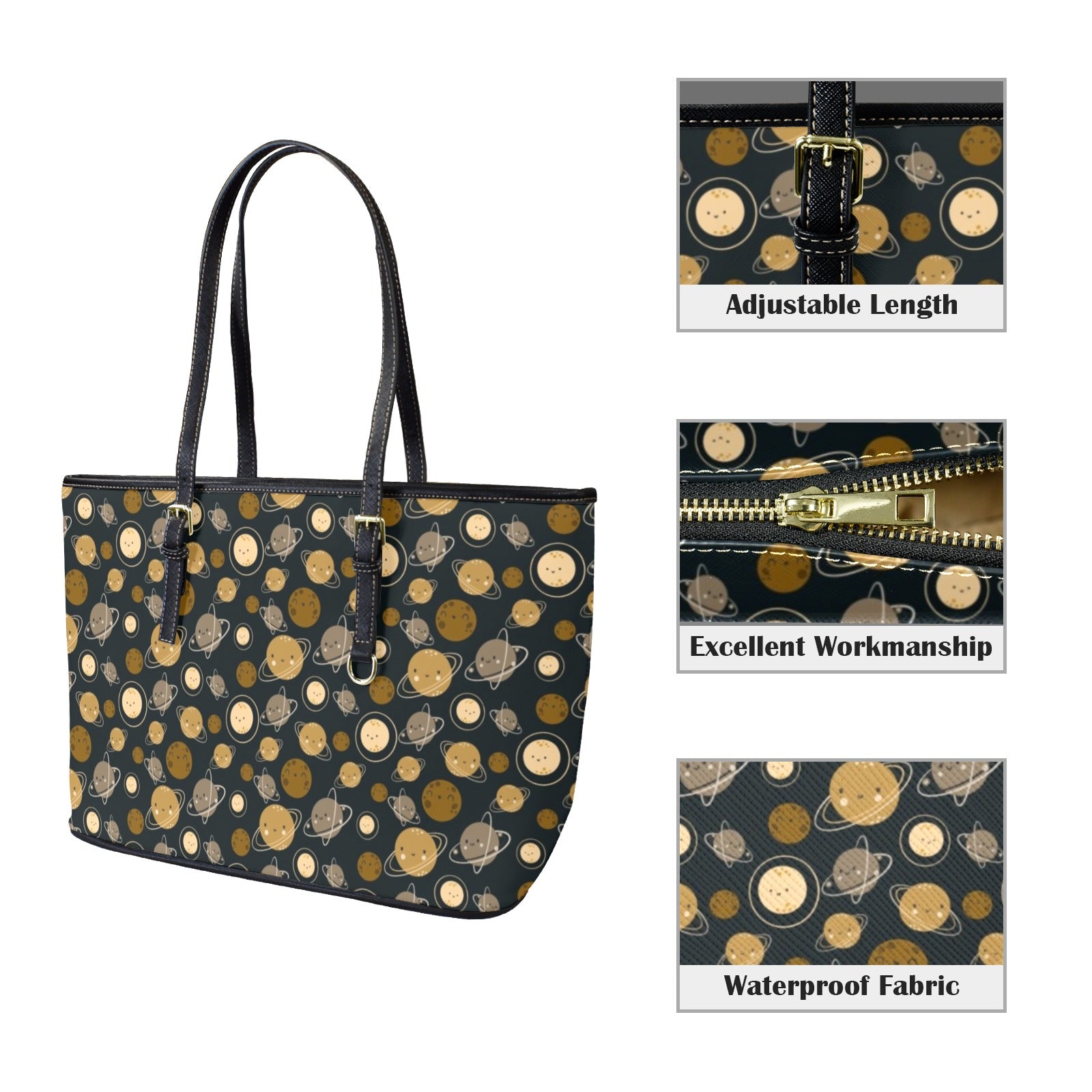 Planets PU Leather Tote Bag Large Leather Tote Bag-Large Printed Offshore Space