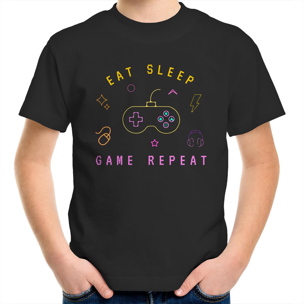 Eat, Sleep, Game, Repeat - Kids Youth T-Shirt Black Kids Youth T-shirt Games Printed In Australia