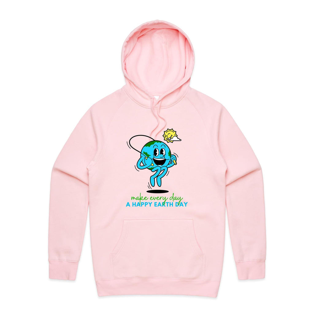 Make Every Day A Happy Earth Day - Mens Hoodie Pink Mens Hoodie Environment Printed In Australia