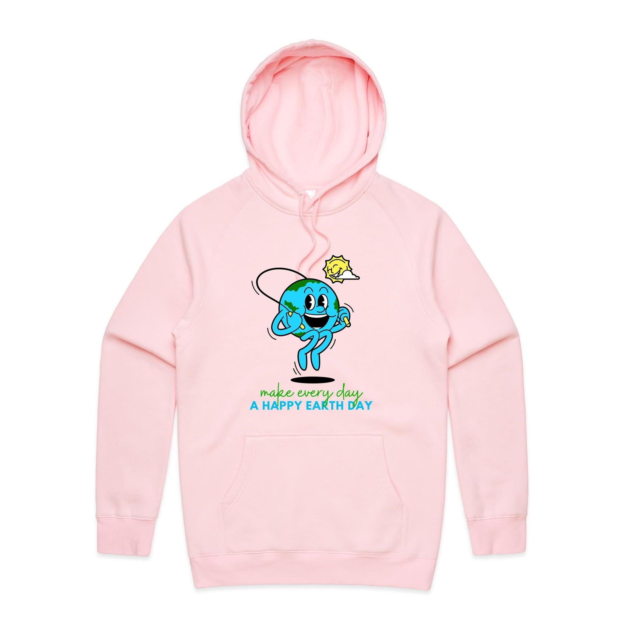 Make Every Day A Happy Earth Day - Mens Hoodie Pink Mens Hoodie Environment Printed In Australia