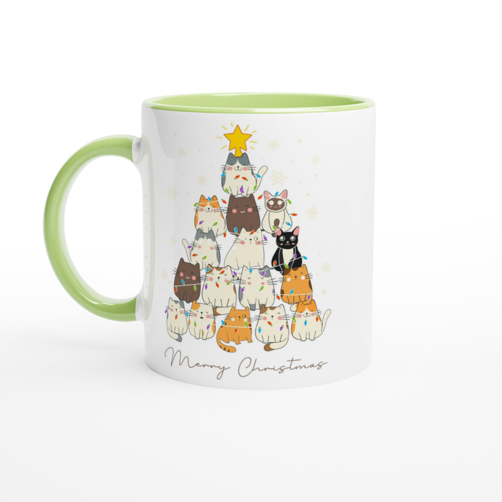 Cats Merry Christmas - 11oz Ceramic Mug Ceramic Green Christmas Colour Mug Christmas Globally Fulfilled