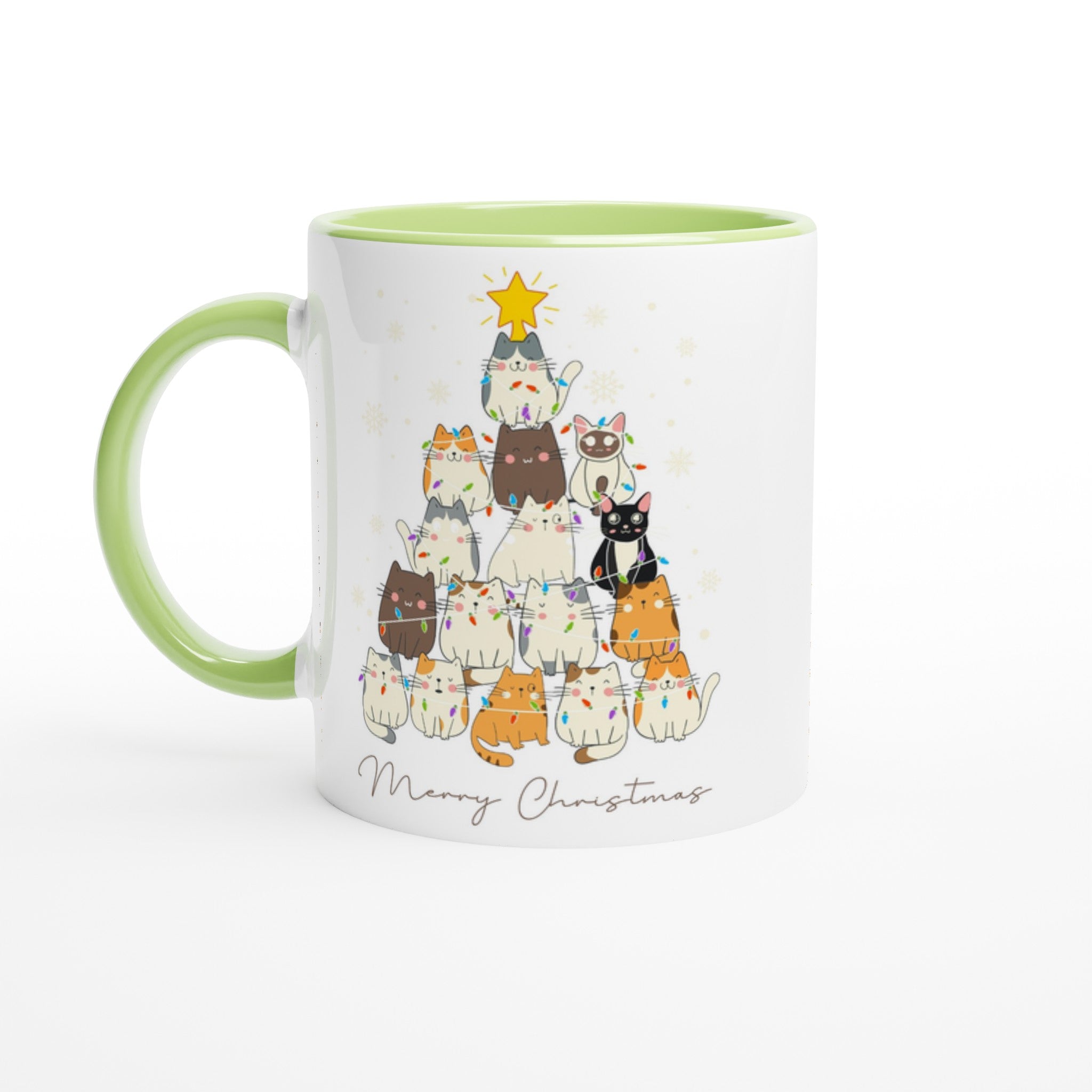 Cats Merry Christmas - 11oz Ceramic Mug Ceramic Green Christmas Colour Mug Christmas Globally Fulfilled