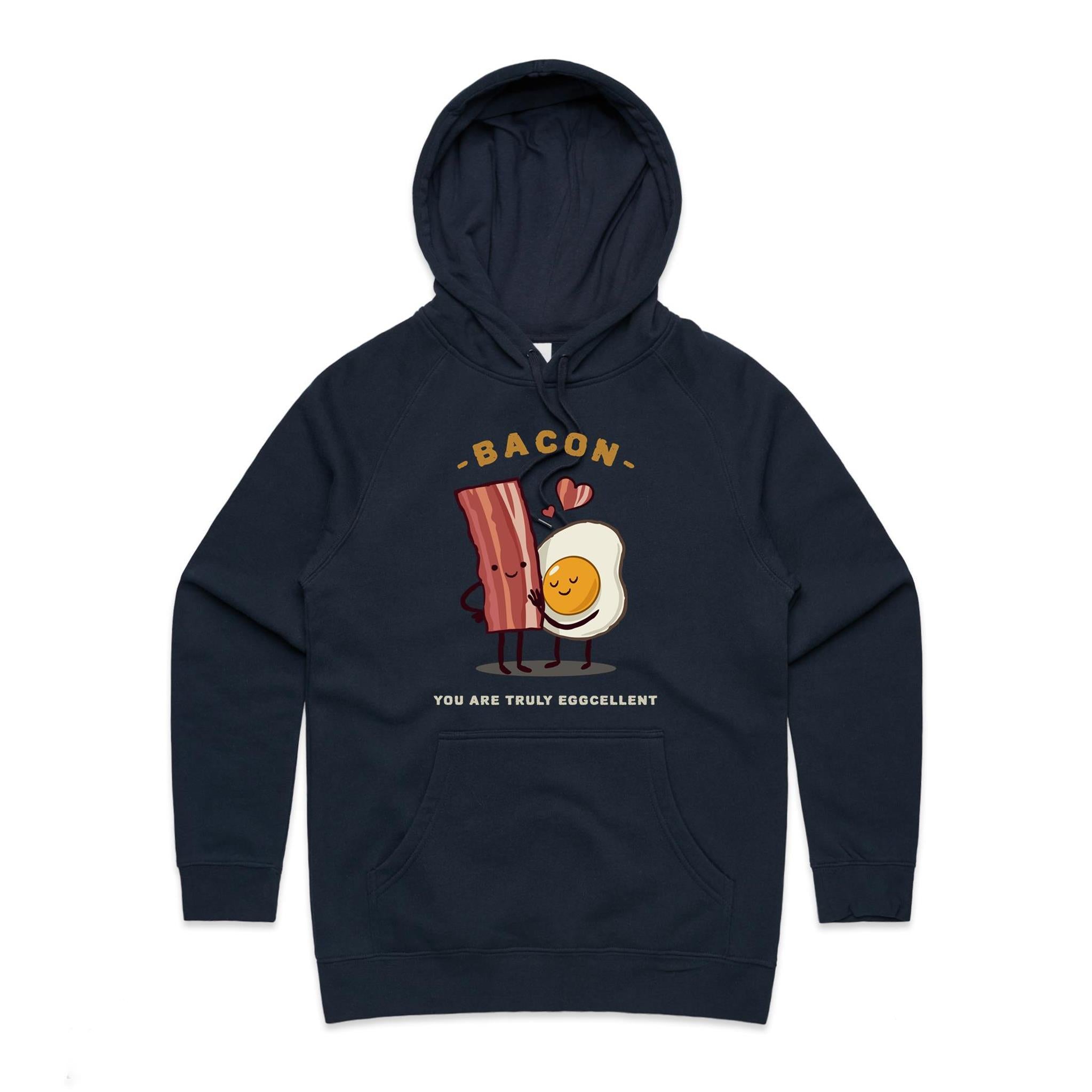 Bacon, You Are Truly Egg-cellent - Womens Hoodie Navy Womens Hoodie Food Printed In Australia